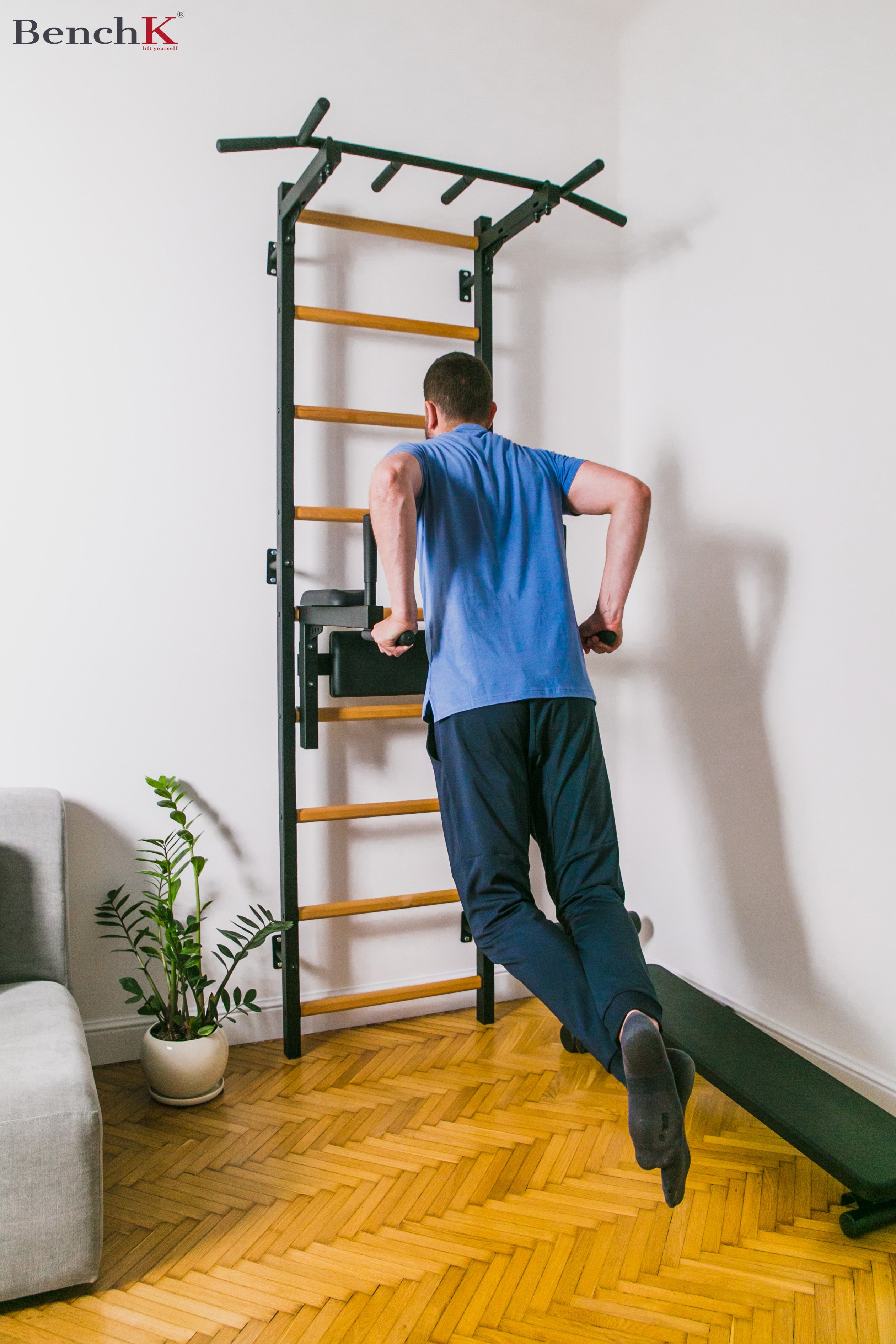BenchK 722 Swedish Ladder with Pull-Up Bar and Dip Bar